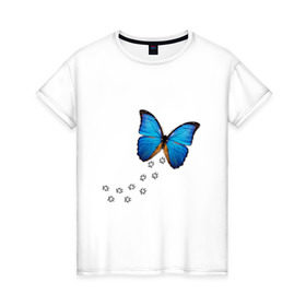 Женская футболка хлопок с принтом Реалистичная бабочка в Тюмени, 100% хлопок | прямой крой, круглый вырез горловины, длина до линии бедер, слегка спущенное плечо | бабочка