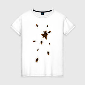 Женская футболка хлопок с принтом Тараканы в Тюмени, 100% хлопок | прямой крой, круглый вырез горловины, длина до линии бедер, слегка спущенное плечо | Тематика изображения на принте: животные | насекомые | таракан | тараканы