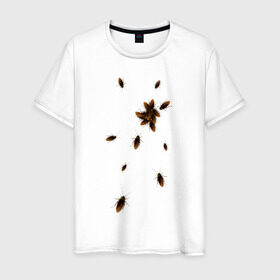 Мужская футболка хлопок с принтом Тараканы в Тюмени, 100% хлопок | прямой крой, круглый вырез горловины, длина до линии бедер, слегка спущенное плечо. | Тематика изображения на принте: животные | насекомые | таракан | тараканы