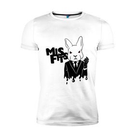Мужская футболка премиум с принтом Кролик misfits в Тюмени, 92% хлопок, 8% лайкра | приталенный силуэт, круглый вырез ворота, длина до линии бедра, короткий рукав | misfits
