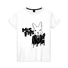 Женская футболка хлопок с принтом Кролик misfits в Тюмени, 100% хлопок | прямой крой, круглый вырез горловины, длина до линии бедер, слегка спущенное плечо | misfits