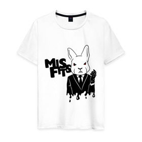 Мужская футболка хлопок с принтом Кролик misfits в Тюмени, 100% хлопок | прямой крой, круглый вырез горловины, длина до линии бедер, слегка спущенное плечо. | Тематика изображения на принте: misfits