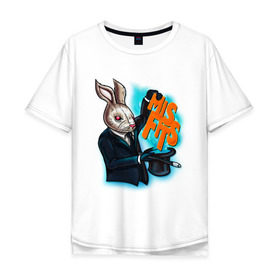 Мужская футболка хлопок Oversize с принтом Кролик-психопат в Тюмени, 100% хлопок | свободный крой, круглый ворот, “спинка” длиннее передней части | misfits