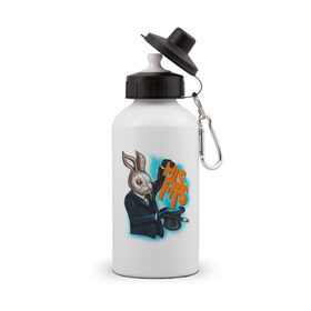 Бутылка спортивная с принтом Кролик-психопат в Тюмени, металл | емкость — 500 мл, в комплекте две пластиковые крышки и карабин для крепления | misfits