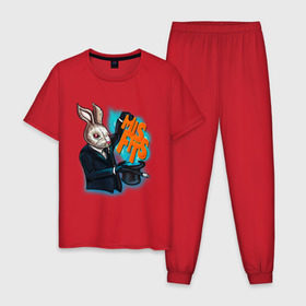 Мужская пижама хлопок с принтом Кролик-психопат в Тюмени, 100% хлопок | брюки и футболка прямого кроя, без карманов, на брюках мягкая резинка на поясе и по низу штанин
 | misfits