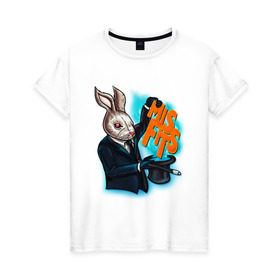 Женская футболка хлопок с принтом Кролик-психопат в Тюмени, 100% хлопок | прямой крой, круглый вырез горловины, длина до линии бедер, слегка спущенное плечо | misfits