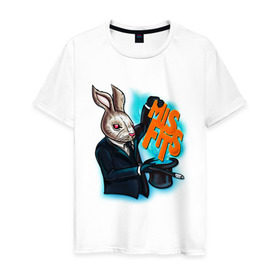 Мужская футболка хлопок с принтом Кролик-психопат в Тюмени, 100% хлопок | прямой крой, круглый вырез горловины, длина до линии бедер, слегка спущенное плечо. | Тематика изображения на принте: misfits