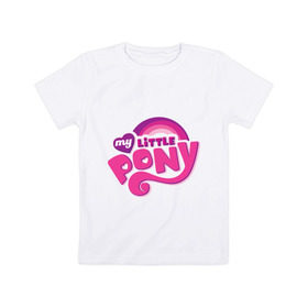 Детская футболка хлопок с принтом My little pony logo в Тюмени, 100% хлопок | круглый вырез горловины, полуприлегающий силуэт, длина до линии бедер | my little pony | my little pony logo | pony | детские | мой маленький пони | пони