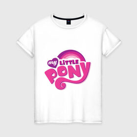 Женская футболка хлопок с принтом My little pony logo в Тюмени, 100% хлопок | прямой крой, круглый вырез горловины, длина до линии бедер, слегка спущенное плечо | my little pony | my little pony logo | pony | детские | мой маленький пони | пони
