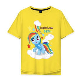 Мужская футболка хлопок Oversize с принтом Rainbow Dash в Тюмени, 100% хлопок | свободный крой, круглый ворот, “спинка” длиннее передней части | dash | pony | rainbow | rainbow dash | детские | мой маленький пони | пони