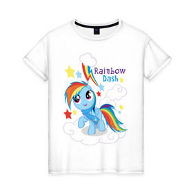 Женская футболка хлопок с принтом Rainbow Dash в Тюмени, 100% хлопок | прямой крой, круглый вырез горловины, длина до линии бедер, слегка спущенное плечо | dash | pony | rainbow | rainbow dash | детские | мой маленький пони | пони