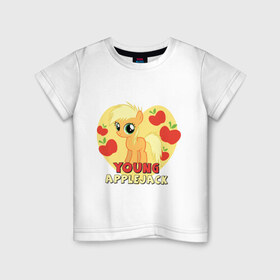 Детская футболка хлопок с принтом Young Applejack in my heart в Тюмени, 100% хлопок | круглый вырез горловины, полуприлегающий силуэт, длина до линии бедер | Тематика изображения на принте: 