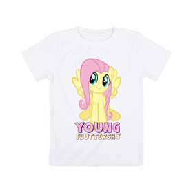 Детская футболка хлопок с принтом Young Fluttershy pink в Тюмени, 100% хлопок | круглый вырез горловины, полуприлегающий силуэт, длина до линии бедер | pink | young | young fluttershy pink | детские | мой маленький пони
