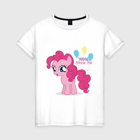 Женская футболка хлопок с принтом Young Pinkie Pie в Тюмени, 100% хлопок | прямой крой, круглый вырез горловины, длина до линии бедер, слегка спущенное плечо | pie | young | young pinkie pie | детские | мой маленький пони | пони