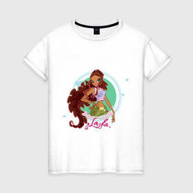 Женская футболка хлопок с принтом WinX - Лейла в Тюмени, 100% хлопок | прямой крой, круглый вырез горловины, длина до линии бедер, слегка спущенное плечо | win x | winx | винкс | детские | детям | для детей | лейла | феи