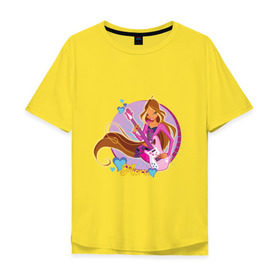 Мужская футболка хлопок Oversize с принтом WinX - Флора в Тюмени, 100% хлопок | свободный крой, круглый ворот, “спинка” длиннее передней части | Тематика изображения на принте: win x | winx | винкс | детские | детям | для детей | феи | флора
