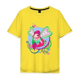 Мужская футболка хлопок Oversize с принтом WinX - Рокси в Тюмени, 100% хлопок | свободный крой, круглый ворот, “спинка” длиннее передней части | roxy | win x | winx | винкс | детские | детям | для детей | рокси | феи