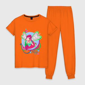 Женская пижама хлопок с принтом WinX - Рокси в Тюмени, 100% хлопок | брюки и футболка прямого кроя, без карманов, на брюках мягкая резинка на поясе и по низу штанин | roxy | win x | winx | винкс | детские | детям | для детей | рокси | феи