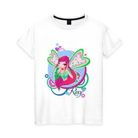 Женская футболка хлопок с принтом WinX - Рокси в Тюмени, 100% хлопок | прямой крой, круглый вырез горловины, длина до линии бедер, слегка спущенное плечо | roxy | win x | winx | винкс | детские | детям | для детей | рокси | феи
