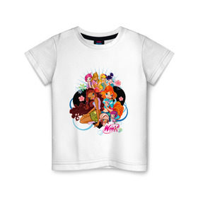 Детская футболка хлопок с принтом Подружки WinX в Тюмени, 100% хлопок | круглый вырез горловины, полуприлегающий силуэт, длина до линии бедер | Тематика изображения на принте: win x | winx | винкс | детские | детям | для детей | подружки | феи