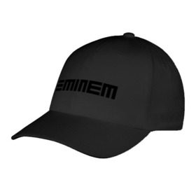 Бейсболка с принтом Eminem black logo в Тюмени, 100% хлопок | классический козырек, металлическая застежка-регулятор размера | Тематика изображения на принте: хип хоп