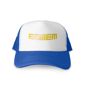 Кепка тракер с сеткой с принтом Eminem gold в Тюмени, трикотажное полотно; задняя часть — сетка | длинный козырек, универсальный размер, пластиковая застежка | хип хоп