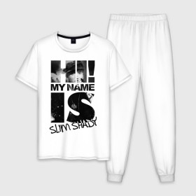 Мужская пижама хлопок с принтом Hi. My name is slim shady в Тюмени, 100% хлопок | брюки и футболка прямого кроя, без карманов, на брюках мягкая резинка на поясе и по низу штанин
 | хип хоп