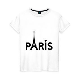 Женская футболка хлопок с принтом Paris logo в Тюмени, 100% хлопок | прямой крой, круглый вырез горловины, длина до линии бедер, слегка спущенное плечо | Тематика изображения на принте: paris | париж | парис | туристические | франция | эйфелева башня