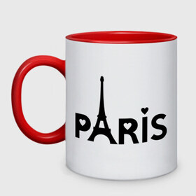 Кружка двухцветная с принтом Paris logo в Тюмени, керамика | объем — 330 мл, диаметр — 80 мм. Цветная ручка и кайма сверху, в некоторых цветах — вся внутренняя часть | Тематика изображения на принте: paris | париж | парис | туристические | франция | эйфелева башня