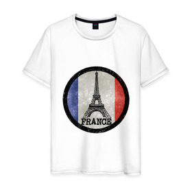 Мужская футболка хлопок с принтом Logo France в Тюмени, 100% хлопок | прямой крой, круглый вырез горловины, длина до линии бедер, слегка спущенное плечо. | france | флаг франций | франция | эйфелева башня