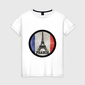 Женская футболка хлопок с принтом Logo France в Тюмени, 100% хлопок | прямой крой, круглый вырез горловины, длина до линии бедер, слегка спущенное плечо | france | флаг франций | франция | эйфелева башня
