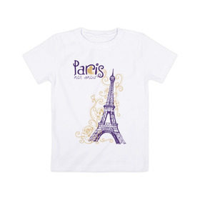 Детская футболка хлопок с принтом Paris mon amour в Тюмени, 100% хлопок | круглый вырез горловины, полуприлегающий силуэт, длина до линии бедер | paris | paris mon amour | париж | париж любовь моя