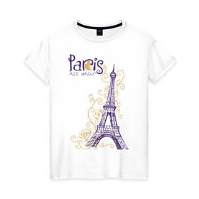 Женская футболка хлопок с принтом Paris mon amour в Тюмени, 100% хлопок | прямой крой, круглый вырез горловины, длина до линии бедер, слегка спущенное плечо | paris | paris mon amour | париж | париж любовь моя