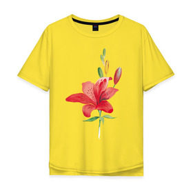 Мужская футболка хлопок Oversize с принтом Red lily в Тюмени, 100% хлопок | свободный крой, круглый ворот, “спинка” длиннее передней части | 8 марта | букет | красная лилия | лилия | международный женский день | цветы