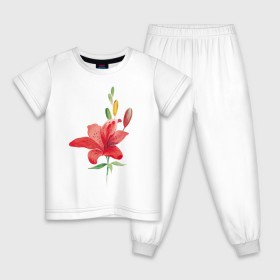 Детская пижама хлопок с принтом Red lily в Тюмени, 100% хлопок |  брюки и футболка прямого кроя, без карманов, на брюках мягкая резинка на поясе и по низу штанин
 | 8 марта | букет | красная лилия | лилия | международный женский день | цветы