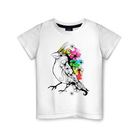 Детская футболка хлопок с принтом Birdie в Тюмени, 100% хлопок | круглый вырез горловины, полуприлегающий силуэт, длина до линии бедер | 8 марта | подарок | птица | птичка | разноцветные | цветы