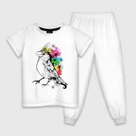 Детская пижама хлопок с принтом Birdie в Тюмени, 100% хлопок |  брюки и футболка прямого кроя, без карманов, на брюках мягкая резинка на поясе и по низу штанин
 | 8 марта | подарок | птица | птичка | разноцветные | цветы