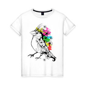 Женская футболка хлопок с принтом Birdie в Тюмени, 100% хлопок | прямой крой, круглый вырез горловины, длина до линии бедер, слегка спущенное плечо | 8 марта | подарок | птица | птичка | разноцветные | цветы