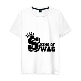 Мужская футболка хлопок с принтом King of swag в Тюмени, 100% хлопок | прямой крой, круглый вырез горловины, длина до линии бедер, слегка спущенное плечо. | swag | swag style | одежда сваг | сваг | сваг стиль | свег | свог | свэг