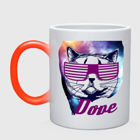 Кружка хамелеон с принтом Space cat dope в Тюмени, керамика | меняет цвет при нагревании, емкость 330 мл | dope | swag | кошка | кошки | очки жалюзи | сваг | свэг