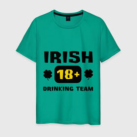 Мужская футболка хлопок с принтом Irish drinking team в Тюмени, 100% хлопок | прямой крой, круглый вырез горловины, длина до линии бедер, слегка спущенное плечо. | patricks day | saint patricks day | день патрика | день святого патрика | ирландия | клевер | четырехлистный клевер