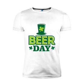 Мужская футболка премиум с принтом Beer day в Тюмени, 92% хлопок, 8% лайкра | приталенный силуэт, круглый вырез ворота, длина до линии бедра, короткий рукав | patricks day | saint patricks day | день патрика | день святого патрика | клевер | четырехлистный клевер