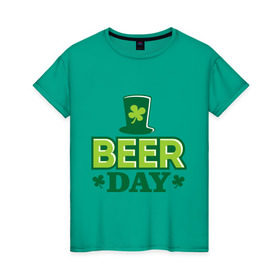 Женская футболка хлопок с принтом Beer day в Тюмени, 100% хлопок | прямой крой, круглый вырез горловины, длина до линии бедер, слегка спущенное плечо | patricks day | saint patricks day | день патрика | день святого патрика | клевер | четырехлистный клевер