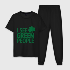 Мужская пижама хлопок с принтом Green people в Тюмени, 100% хлопок | брюки и футболка прямого кроя, без карманов, на брюках мягкая резинка на поясе и по низу штанин
 | 