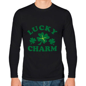 Мужской лонгслив хлопок с принтом Lucky charm - клевер в Тюмени, 100% хлопок |  | patricks day | saint patricks day | день патрика | день святого патрика | клевер | четырехлистный клевер