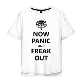 Мужская футболка хлопок Oversize с принтом Now panic and freak out в Тюмени, 100% хлопок | свободный крой, круглый ворот, “спинка” длиннее передней части | Тематика изображения на принте: ceep calm | freak out | panic | корона