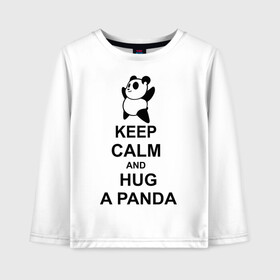 Детский лонгслив хлопок с принтом keep calm and hug a panda в Тюмени, 100% хлопок | круглый вырез горловины, полуприлегающий силуэт, длина до линии бедер | панда