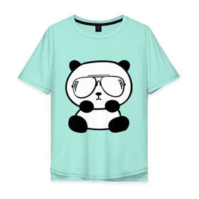 Мужская футболка хлопок Oversize с принтом панда в очках авиатор в Тюмени, 100% хлопок | свободный крой, круглый ворот, “спинка” длиннее передней части | панда