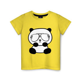 Детская футболка хлопок с принтом панда в очках авиатор в Тюмени, 100% хлопок | круглый вырез горловины, полуприлегающий силуэт, длина до линии бедер | панда