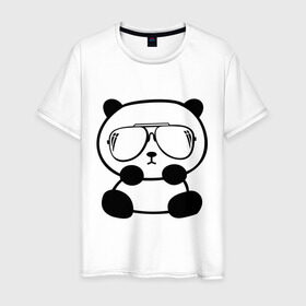 Мужская футболка хлопок с принтом панда в очках авиатор в Тюмени, 100% хлопок | прямой крой, круглый вырез горловины, длина до линии бедер, слегка спущенное плечо. | панда
